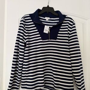 J. Crew Navy and White Striped Half-Zip Sweater